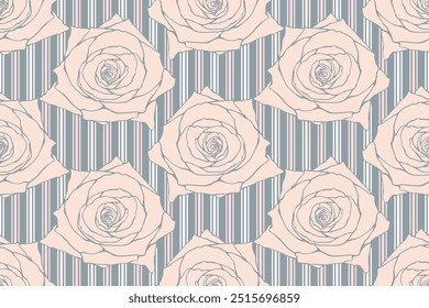 Padrão sem costura floral flores de rosa vintage abstrato fundo.Vetor ilustração mão desenho linha art.for tecido, têxtil, design de cortina ou embalagem do produto