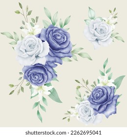 nahtlose Blumenmuster-Rose, blaue Aquarellfarbe

 
