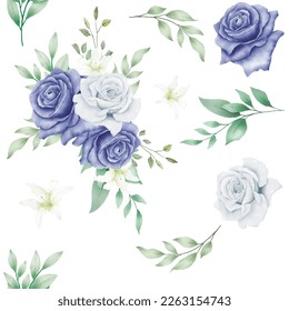 nahtlose Blumenmuster-Rose, blaue Aquarellfarbe

