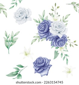 patrón ininterrumpido rosa floral azul marino acuarela


