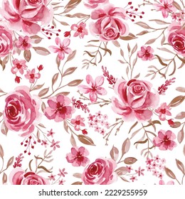 Seamless Pattern floral rose pink watercolor