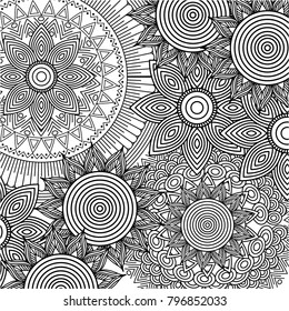 seamless pattern floral round abstract vintage decorative element background adult coloring