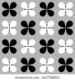 Seamless pattern of floral shapes. Abstract vector background. Black and white pattern