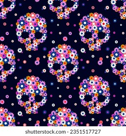 Seamless pattern with floral skulls. Vector illustration for Day of the dead or Halloween.