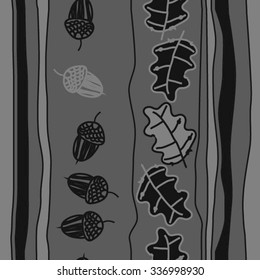 Seamless    pattern  of  floral and striped motif, doodles, acorns, leaves, oak . Hand drawn.