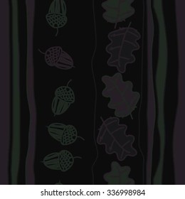 Seamless    pattern  of  floral and striped motif, doodles, acorns, leaves, oak . Hand drawn.
