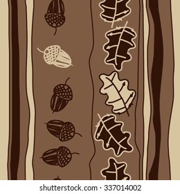 Seamless    pattern  of  floral and striped motif, doodles, acorns, leaves, oak . Hand drawn.