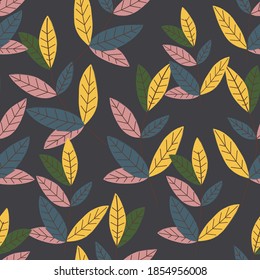 Seamless Pattern Floral Style Bright Colorful Vector Tree Branches Design