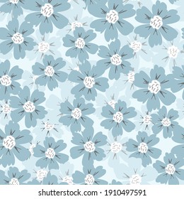 Seamless Pattern Floral Style Chaotic Arranged Light Blue Flowers Design Vector