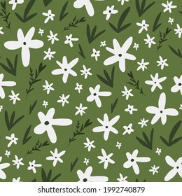 Nahtlose Muster im Blumenstil auf grünem Hintergrund. Vektorgrafik
