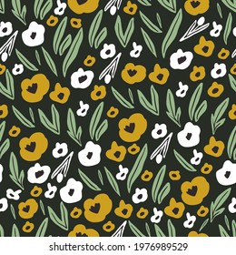 Seamless pattern in floral style small flowers on a dark background for design. vector illustration