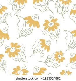 Seamless Pattern Floral Style Yellow Daisies White Background Design Vector Illustration