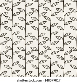 Seamless pattern. Floral stylish background. Wavy branches with leaves