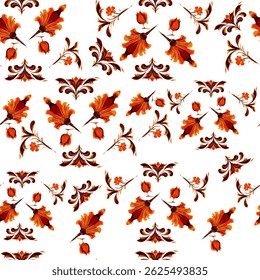 Seamless pattern with floral swirls and plant elements
