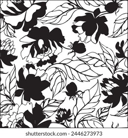 seamless pattern floral pattern textile vector tropical bicolor faces flower leaves miniprint.