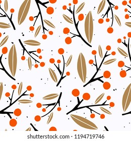 Seamless pattern with floral theme. Flowers and branches in a flat style. Laconic and modern Scandinavian style. Ideal for textiles and fabrics. Vector illustration