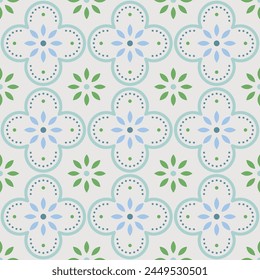 Seamless pattern floral tile grid wallpaper decorative flower geometric shape simple delicate repetitive