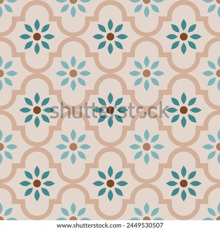 Seamless pattern floral tile grid wallpaper decorative flower geometric shape simple delicate repetitive
