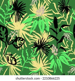 Seamless pattern floral tropical with palm leaves.Vector.