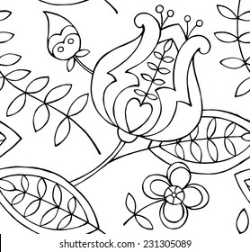 Seamless Pattern Floral Tulip Black & White Curve