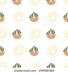 seamless pattern floral. vase and plants in terra cotta colors. boho vector for home decor ,textile,paper,wallpaper