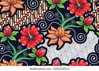 Seamless Pattern with Floral Vector, batik ornament, batik motif