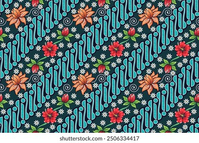 Seamless Pattern with Floral Vector, batik ornament, batik motif
