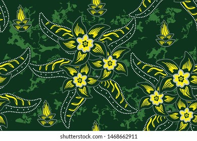 Seamless pattern with floral vector Illustration, Indonesian batik motif