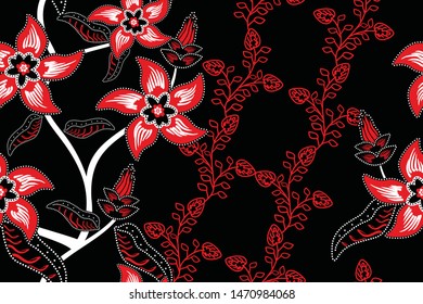 Seamless pattern with floral vector Illustration, Indonesian batik motif