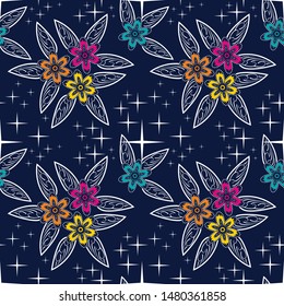 Seamless pattern with floral vector Illustration, Indonesian batik motif