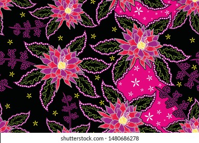 Seamless pattern with floral vector Illustration, Indonesian batik motif