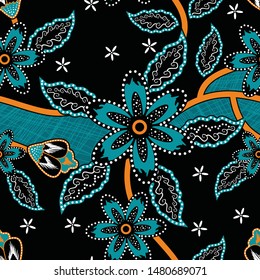 Seamless pattern with floral vector Illustration, Indonesian batik motif