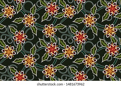 Seamless pattern with floral vector Illustration, Indonesian batik motif