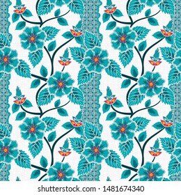 Seamless pattern with floral vector Illustration, Indonesian batik motif