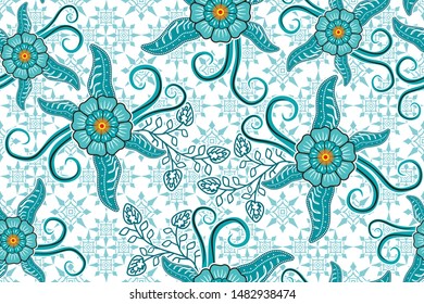 Seamless pattern with floral vector Illustration, Indonesian batik motif