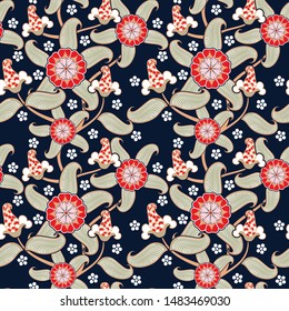 Seamless pattern with floral vector Illustration, Indonesian batik motif