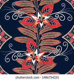 Seamless pattern with floral vector Illustration, Indonesian batik motif