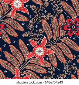 Seamless pattern with floral vector Illustration, Indonesian batik motif