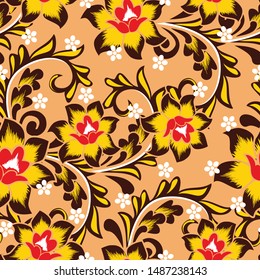 Seamless pattern with floral vector Illustration, Indonesian batik motif
