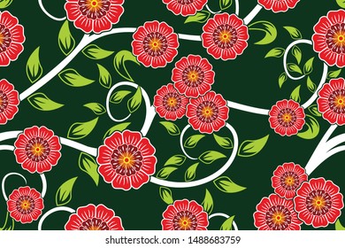 Seamless pattern with floral vector Illustration, Indonesian batik motif