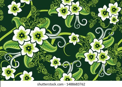 Seamless pattern with floral vector Illustration, Indonesian batik motif