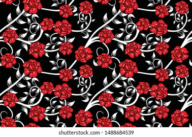 Seamless pattern with floral vector Illustration, Indonesian batik motif