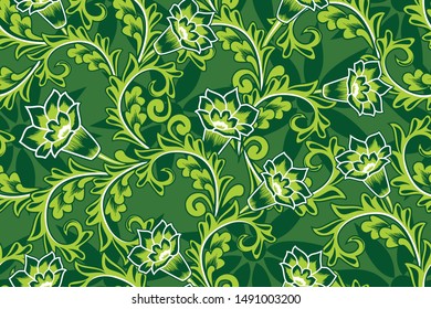 Seamless pattern with floral vector Illustration, Indonesian batik motif