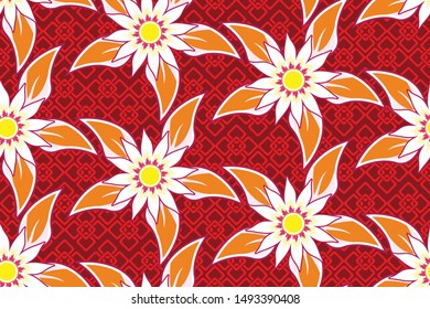 Seamless pattern with floral vector Illustration, Indonesian batik motif