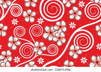 Seamless pattern with floral vector Illustration, Indonesian batik motif