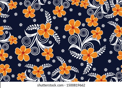 Seamless pattern with floral vector Illustration, Indonesian batik motif