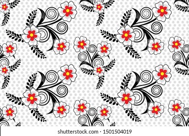 Seamless pattern with floral vector Illustration, Indonesian batik motif