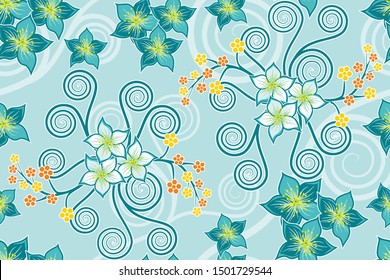 Seamless pattern with floral vector Illustration, Indonesian batik motif