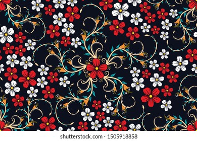 Seamless pattern with floral vector Illustration, Indonesian batik motif