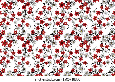 Seamless pattern with floral vector Illustration, Indonesian batik motif